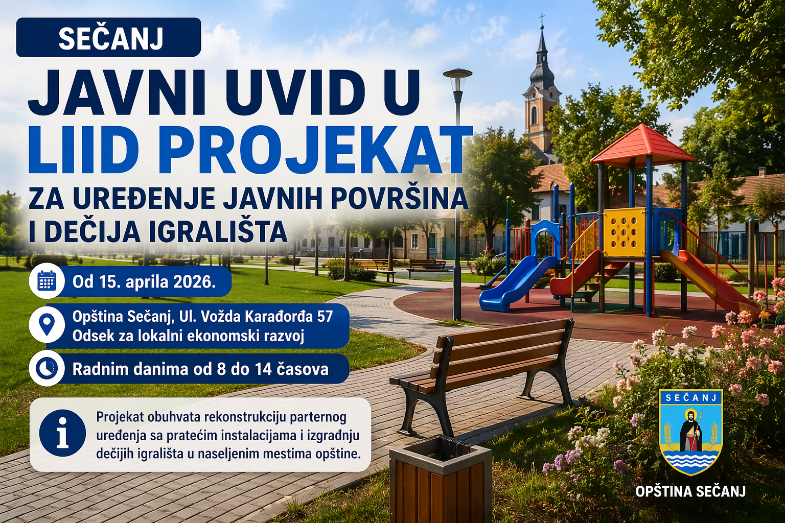 Javni uvid u LIID projekat u Sečnju za uređenje javnih površina i dečija igrališta