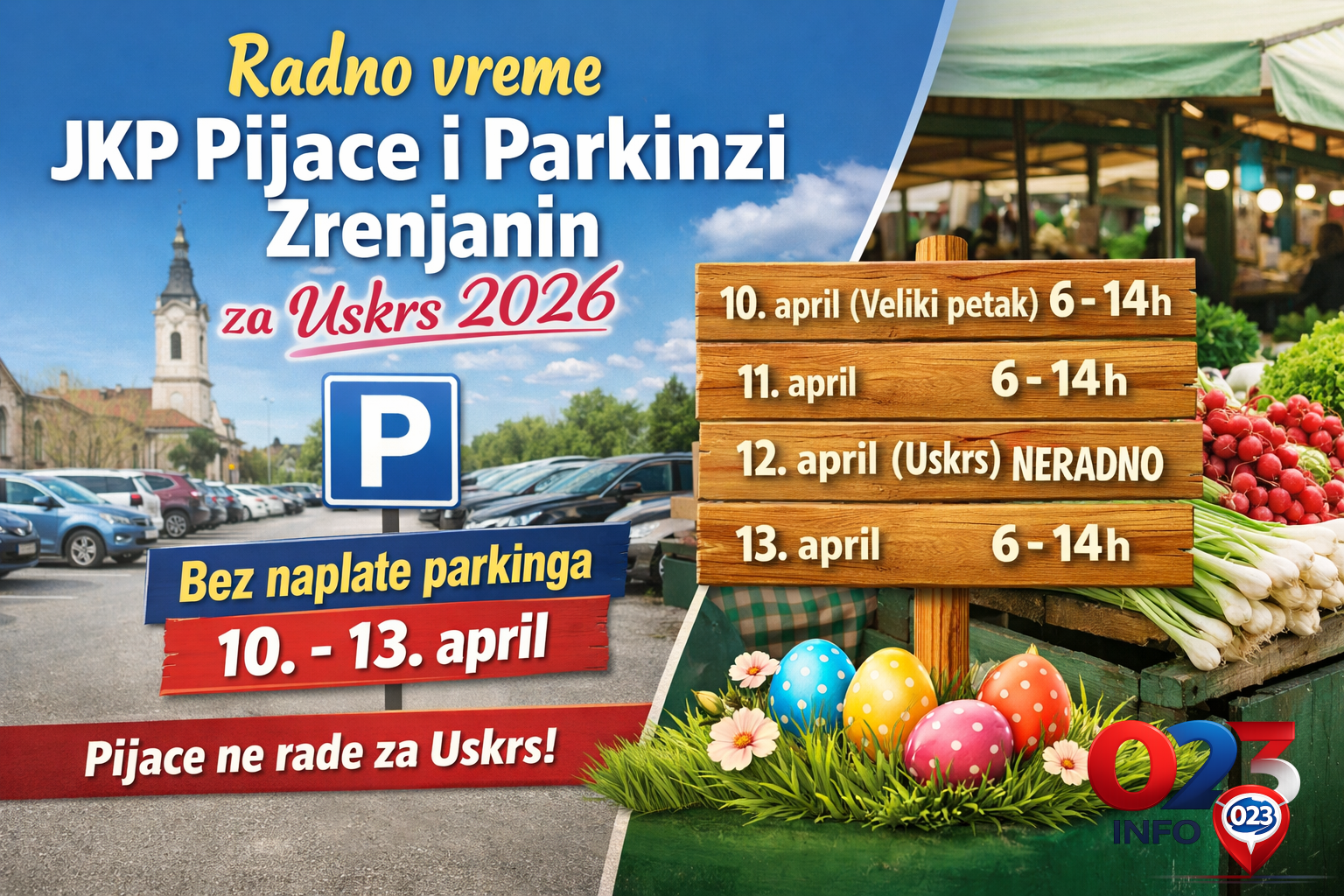 Radno vreme JKP Pijace i parkinzi Zrenjanin za Uskrs 2026