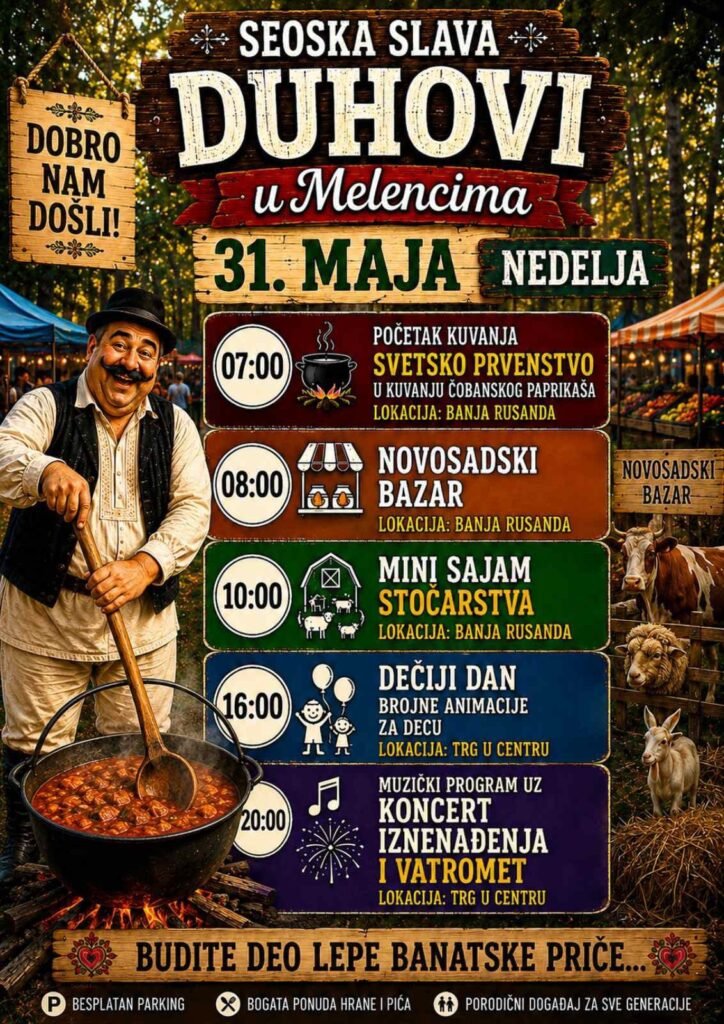 Duhovi u Melencima 2026: tradicija, muzika i banatski ukusi