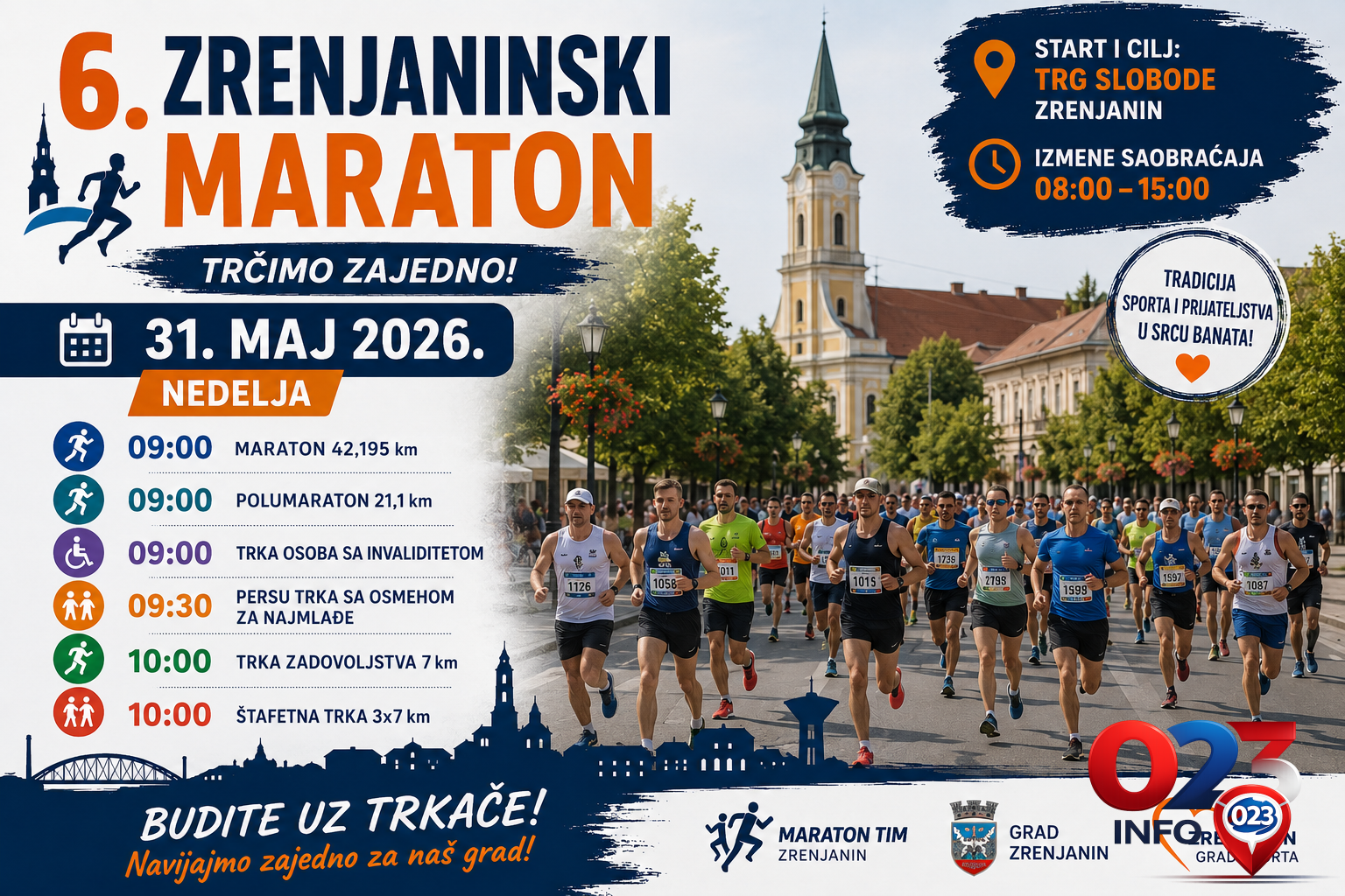 Zrenjaninski maraton 2026 start trka na Trgu slobode